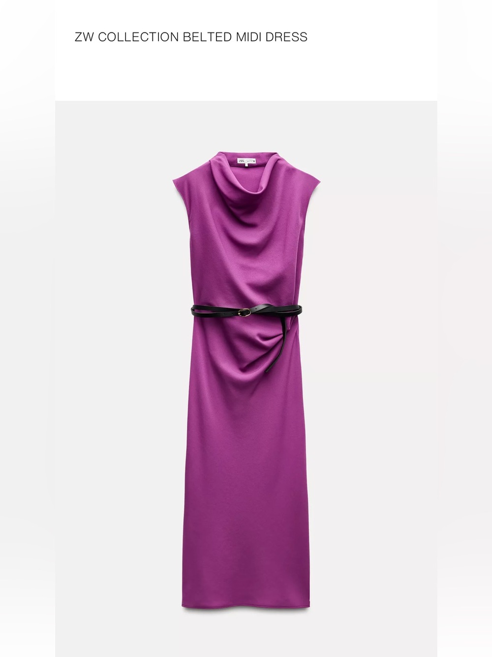 Zara Magenta Cowl-Neck Midi Dress with Black Belt